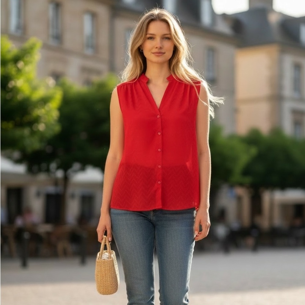 Sleeveless Red Button-Front Blouse by Worthington 1X